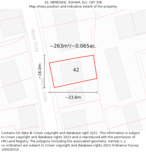 42, MERESIDE, SOHAM, ELY, CB7 5XE: Plot and title map