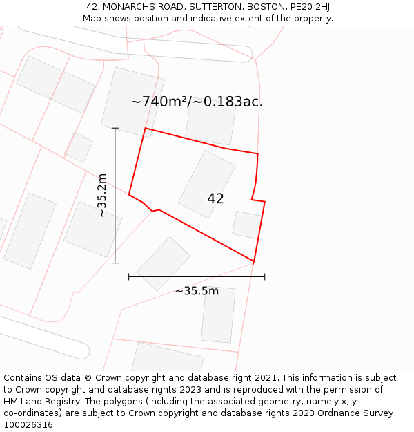 42, MONARCHS ROAD, SUTTERTON, BOSTON, PE20 2HJ: Plot and title map