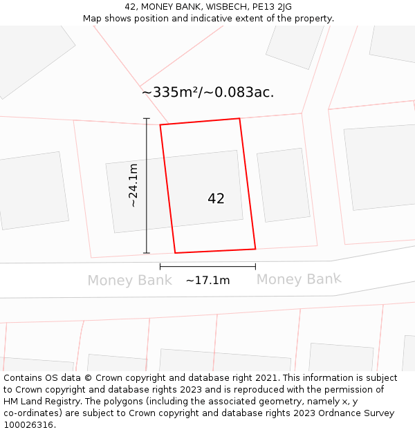 42, MONEY BANK, WISBECH, PE13 2JG: Plot and title map