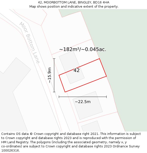 42, MOORBOTTOM LANE, BINGLEY, BD16 4HA: Plot and title map