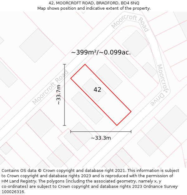 42, MOORCROFT ROAD, BRADFORD, BD4 6NQ: Plot and title map