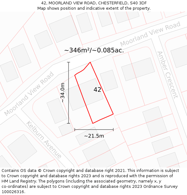 42, MOORLAND VIEW ROAD, CHESTERFIELD, S40 3DF: Plot and title map