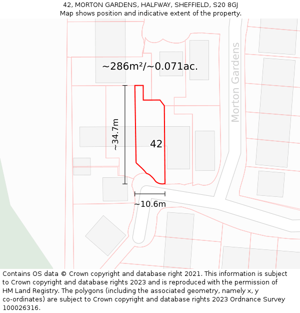 42, MORTON GARDENS, HALFWAY, SHEFFIELD, S20 8GJ: Plot and title map