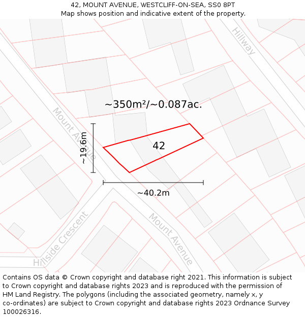 42, MOUNT AVENUE, WESTCLIFF-ON-SEA, SS0 8PT: Plot and title map