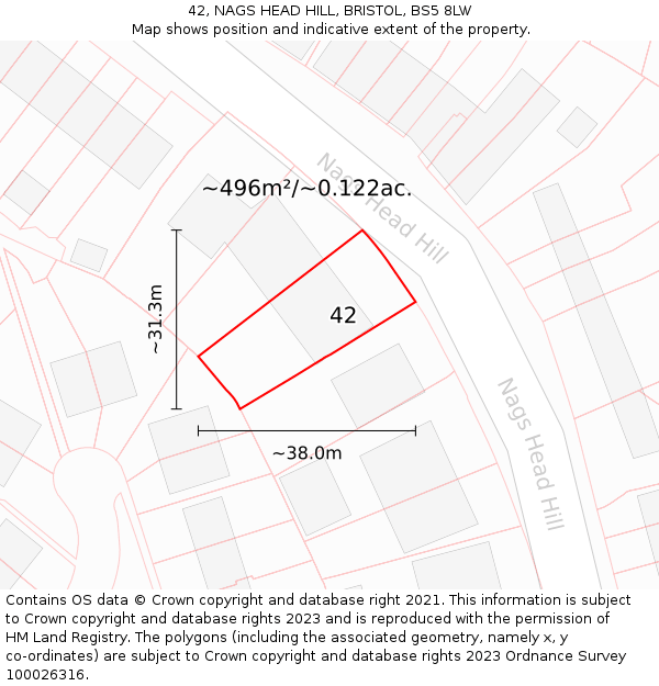 42, NAGS HEAD HILL, BRISTOL, BS5 8LW: Plot and title map