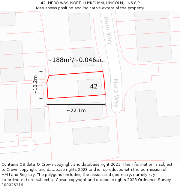 42, NERO WAY, NORTH HYKEHAM, LINCOLN, LN6 8JP: Plot and title map