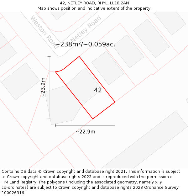 42, NETLEY ROAD, RHYL, LL18 2AN: Plot and title map