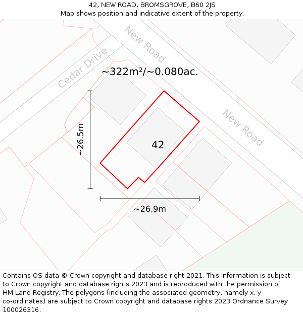 42, NEW ROAD, BROMSGROVE, B60 2JS: Plot and title map