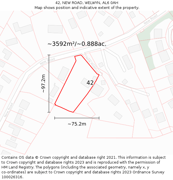 42, NEW ROAD, WELWYN, AL6 0AH: Plot and title map