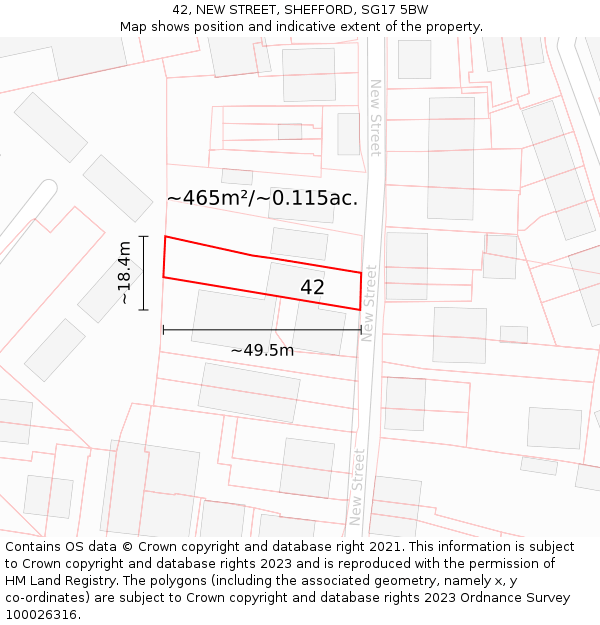 42, NEW STREET, SHEFFORD, SG17 5BW: Plot and title map