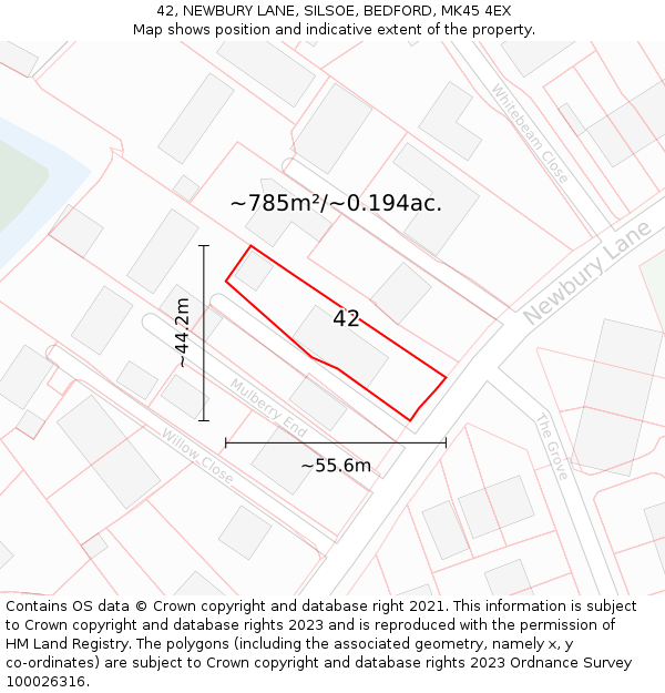 42, NEWBURY LANE, SILSOE, BEDFORD, MK45 4EX: Plot and title map