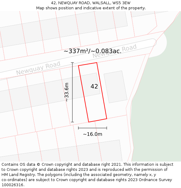 42, NEWQUAY ROAD, WALSALL, WS5 3EW: Plot and title map