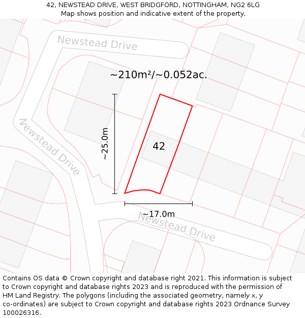 42, NEWSTEAD DRIVE, WEST BRIDGFORD, NOTTINGHAM, NG2 6LG: Plot and title map