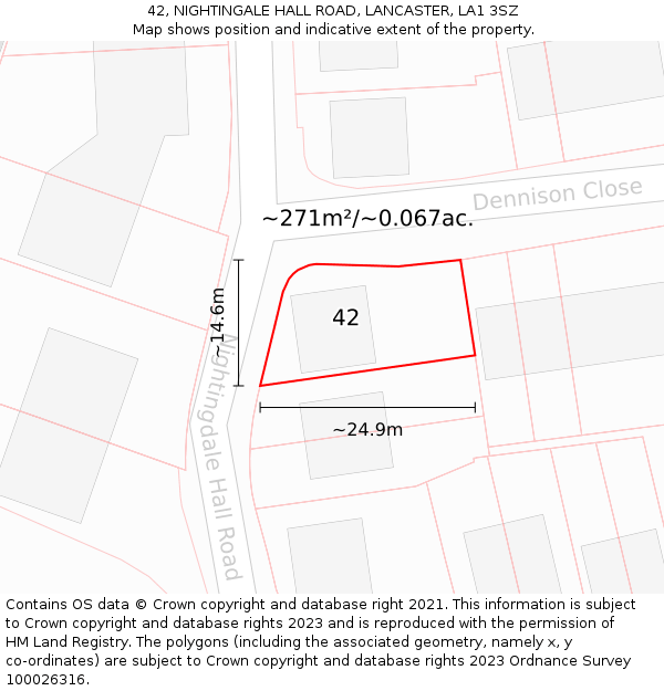 42, NIGHTINGALE HALL ROAD, LANCASTER, LA1 3SZ: Plot and title map