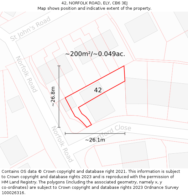 42, NORFOLK ROAD, ELY, CB6 3EJ: Plot and title map