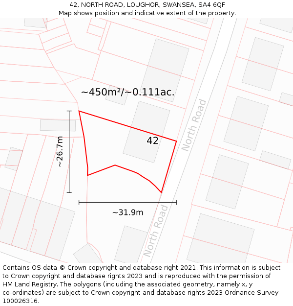 42, NORTH ROAD, LOUGHOR, SWANSEA, SA4 6QF: Plot and title map