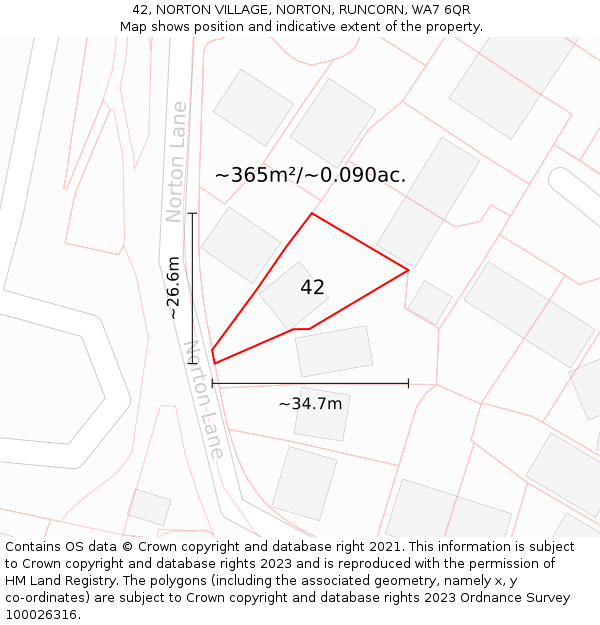 42, NORTON VILLAGE, NORTON, RUNCORN, WA7 6QR: Plot and title map