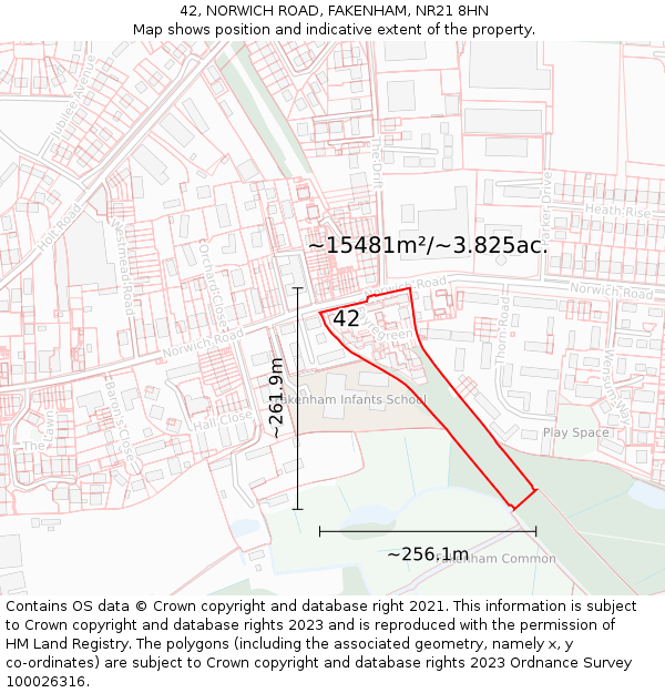 42, NORWICH ROAD, FAKENHAM, NR21 8HN: Plot and title map