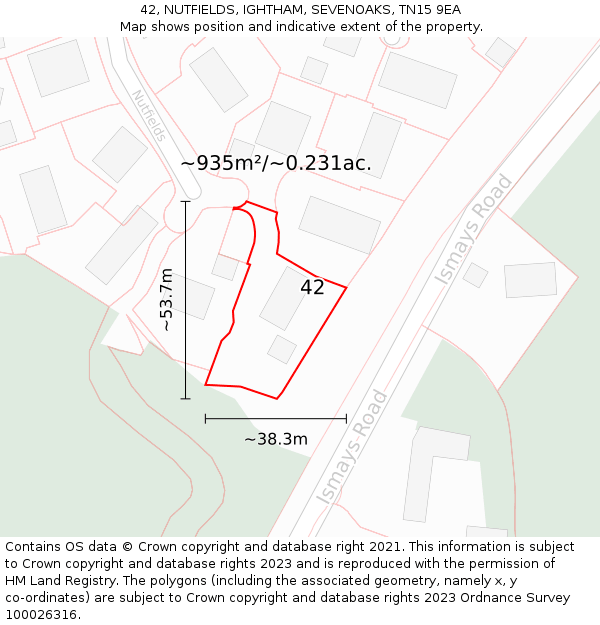 42, NUTFIELDS, IGHTHAM, SEVENOAKS, TN15 9EA: Plot and title map