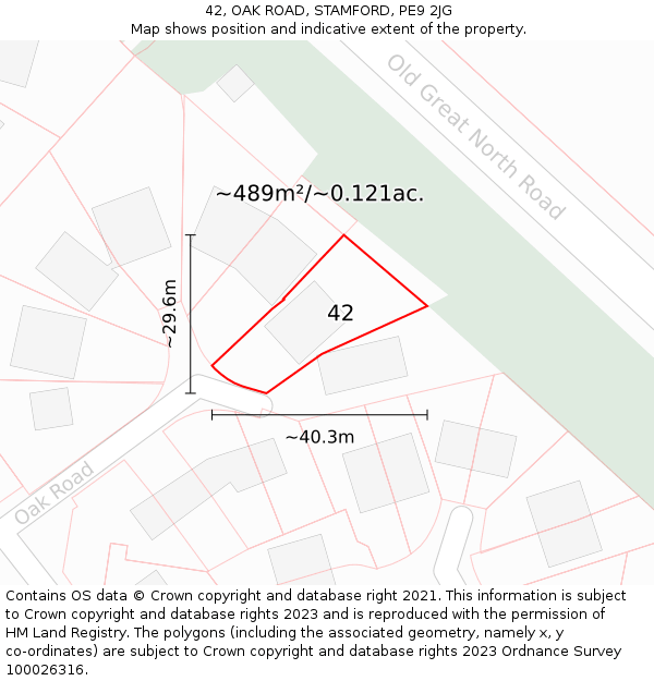 42, OAK ROAD, STAMFORD, PE9 2JG: Plot and title map