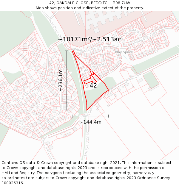 42, OAKDALE CLOSE, REDDITCH, B98 7UW: Plot and title map