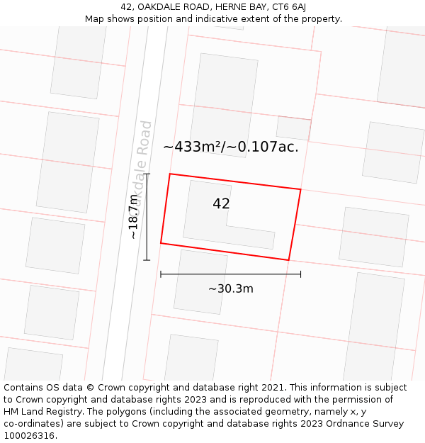 42, OAKDALE ROAD, HERNE BAY, CT6 6AJ: Plot and title map