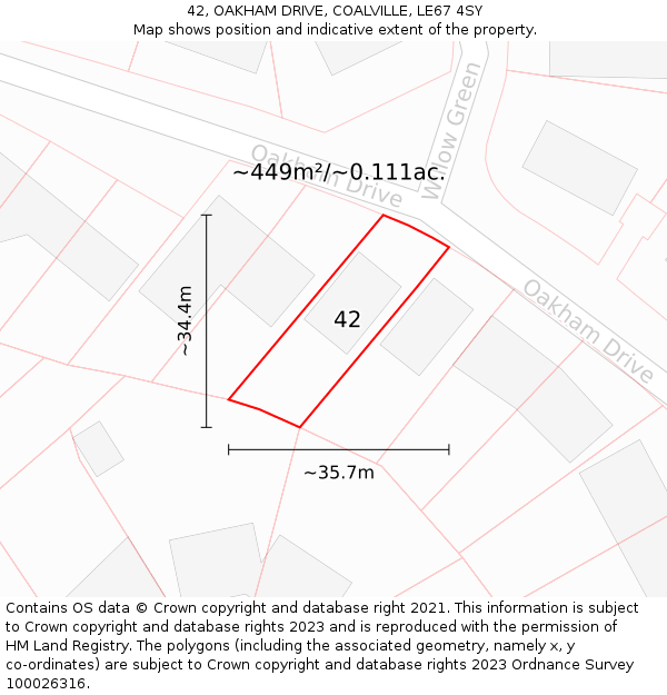 42, OAKHAM DRIVE, COALVILLE, LE67 4SY: Plot and title map