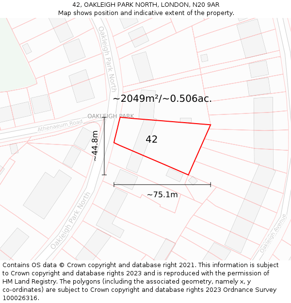 42, OAKLEIGH PARK NORTH, LONDON, N20 9AR: Plot and title map