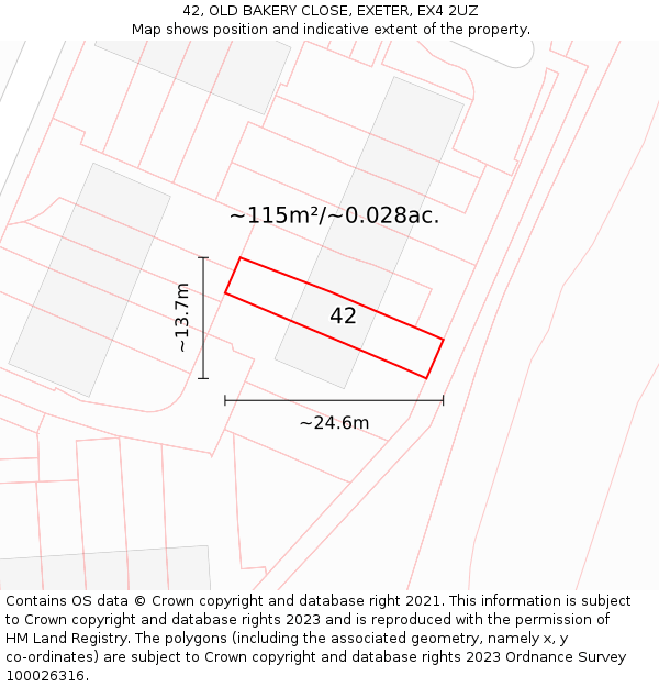 42, OLD BAKERY CLOSE, EXETER, EX4 2UZ: Plot and title map