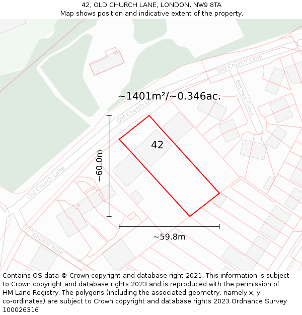 42, OLD CHURCH LANE, LONDON, NW9 8TA: Plot and title map
