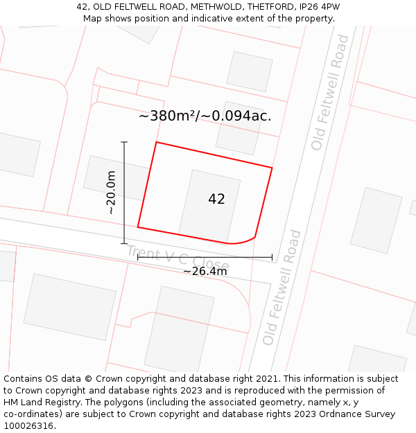 42, OLD FELTWELL ROAD, METHWOLD, THETFORD, IP26 4PW: Plot and title map
