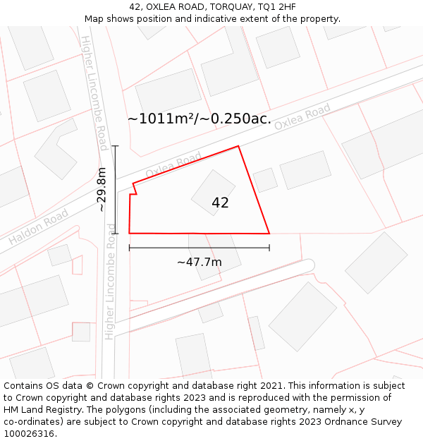 42, OXLEA ROAD, TORQUAY, TQ1 2HF: Plot and title map