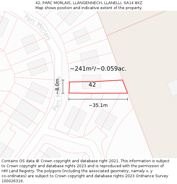 42, PARC MORLAIS, LLANGENNECH, LLANELLI, SA14 8XZ: Plot and title map