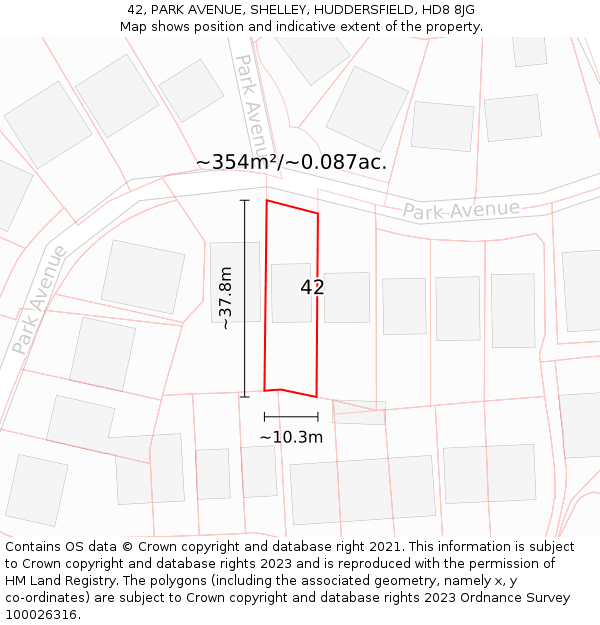 42, PARK AVENUE, SHELLEY, HUDDERSFIELD, HD8 8JG: Plot and title map