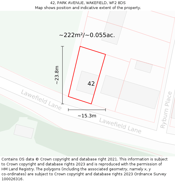 42, PARK AVENUE, WAKEFIELD, WF2 8DS: Plot and title map