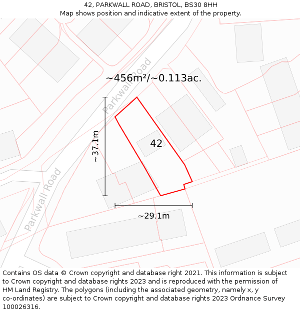 42, PARKWALL ROAD, BRISTOL, BS30 8HH: Plot and title map