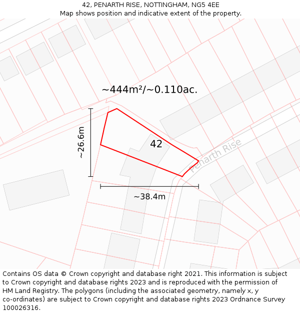 42, PENARTH RISE, NOTTINGHAM, NG5 4EE: Plot and title map