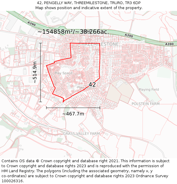 42, PENGELLY WAY, THREEMILESTONE, TRURO, TR3 6DP: Plot and title map