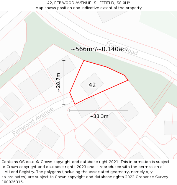 42, PERIWOOD AVENUE, SHEFFIELD, S8 0HY: Plot and title map