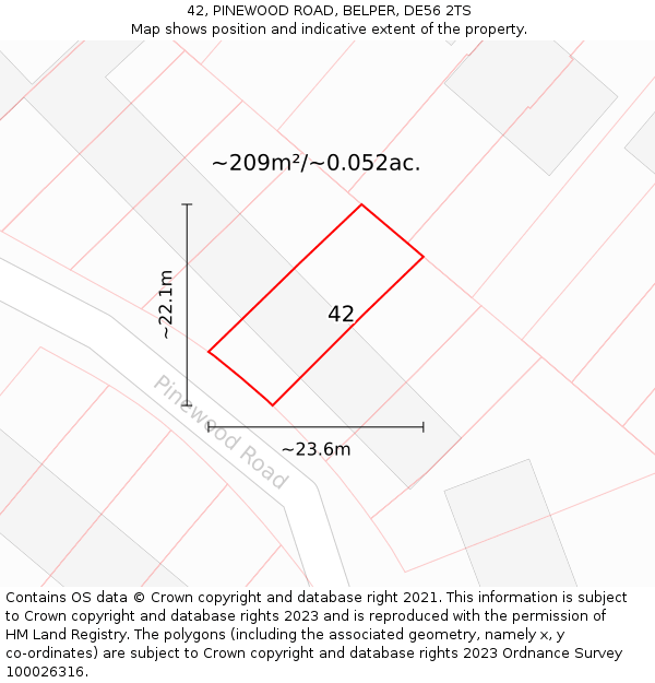 42, PINEWOOD ROAD, BELPER, DE56 2TS: Plot and title map