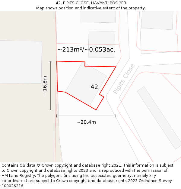 42, PIPITS CLOSE, HAVANT, PO9 3FB: Plot and title map