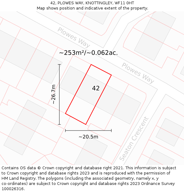 42, PLOWES WAY, KNOTTINGLEY, WF11 0HT: Plot and title map