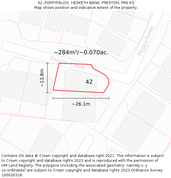 42, POPPYFIELDS, HESKETH BANK, PRESTON, PR4 6TJ: Plot and title map