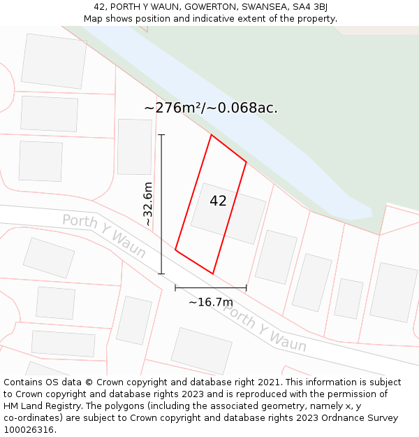 42, PORTH Y WAUN, GOWERTON, SWANSEA, SA4 3BJ: Plot and title map