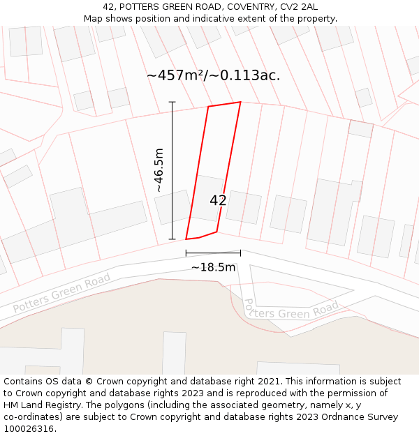 42, POTTERS GREEN ROAD, COVENTRY, CV2 2AL: Plot and title map