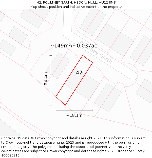 42, POULTNEY GARTH, HEDON, HULL, HU12 8NS: Plot and title map