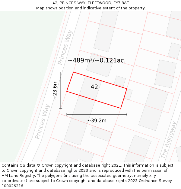 42, PRINCES WAY, FLEETWOOD, FY7 8AE: Plot and title map