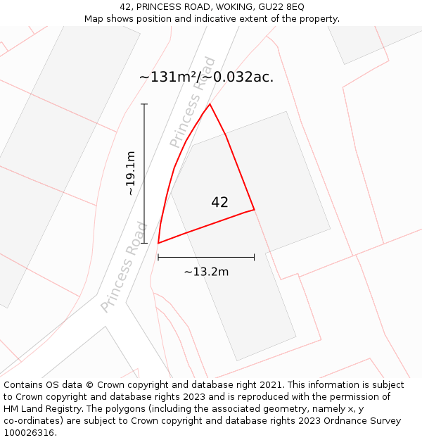 42, PRINCESS ROAD, WOKING, GU22 8EQ: Plot and title map