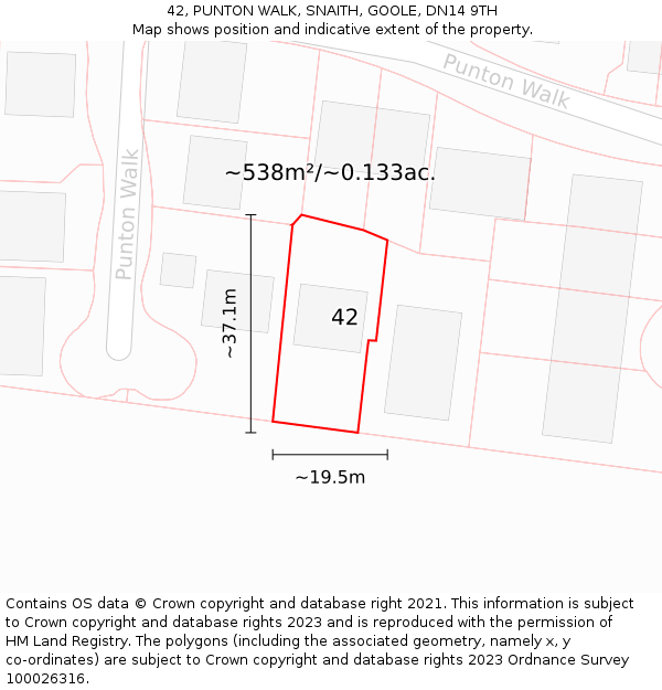 42, PUNTON WALK, SNAITH, GOOLE, DN14 9TH: Plot and title map