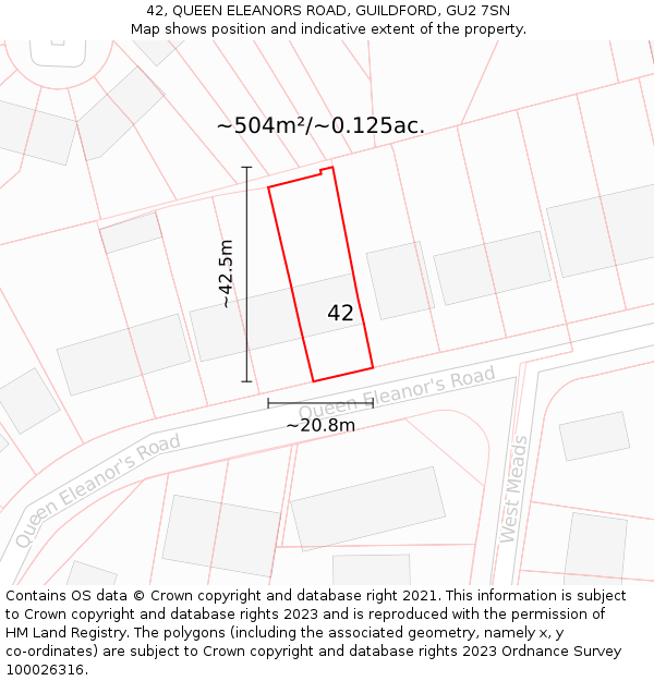 42, QUEEN ELEANORS ROAD, GUILDFORD, GU2 7SN: Plot and title map